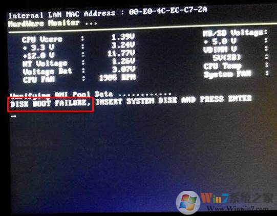 DISK BOOT FAILURE，INSERT SYSTEM DISK AND PRESS ENTER