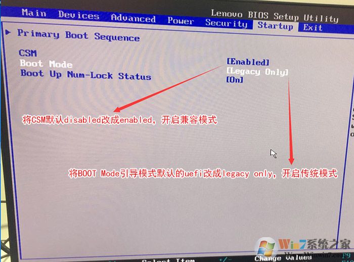把Boot Mode從UEFI改成Legacy 。再開啟csm兼容模式